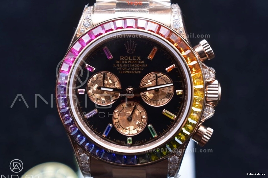 428 Best Crystal RG A Daytona Edition TWF on Black YG Bracelet Rainbow 116595RBOW Classic Dial 0419
